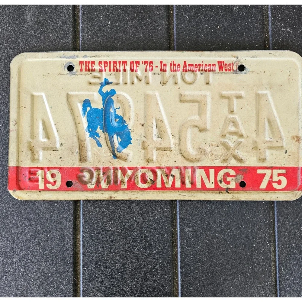 1975 Back 1978 Plain Front Wyoming Two Side Printed License‎ Plate 4 Tax 54974